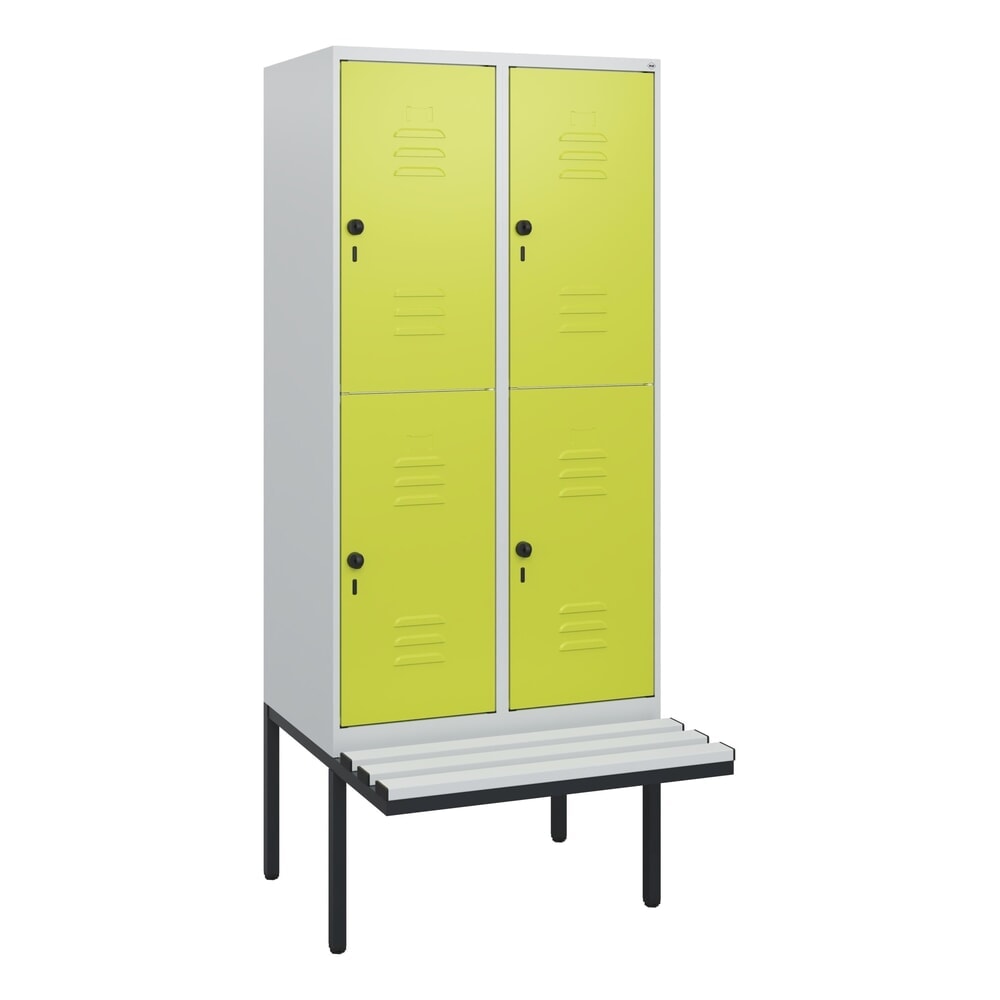 Produktabbildung Nr. 9: C+P Doppelstock-Spind Classic PLUS, 2 Abteile, HxBxT 1.950 x 800 x 815 mm, für Vorhängeschloss, auskragende Bank aus Kunststoff, lichtgrau, clowngrün