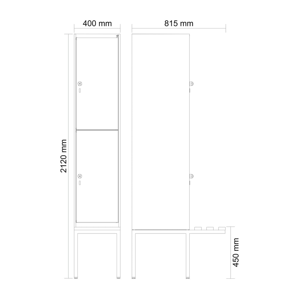 Produktabbildung Nr. 8: C+P Doppelstock-Spind Classic PLUS, 1 Abteil, HxBxT 2.120 x 400 x 815 mm, Zylinderschloss, auskragende Bank aus Buche, lichtgrau, lichtgrau