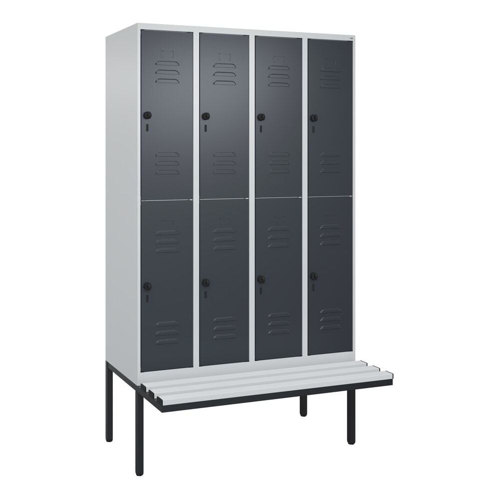 Produktabbildung Nr. 9: C+P Doppelstock-Spind Classic PLUS, 4 Abteile, HxBxT 2.120 x 1.200 x 815 mm, für Vorhängeschloss, auskragende Bank aus Kunststoff, lichtgrau, anthrazitgrau