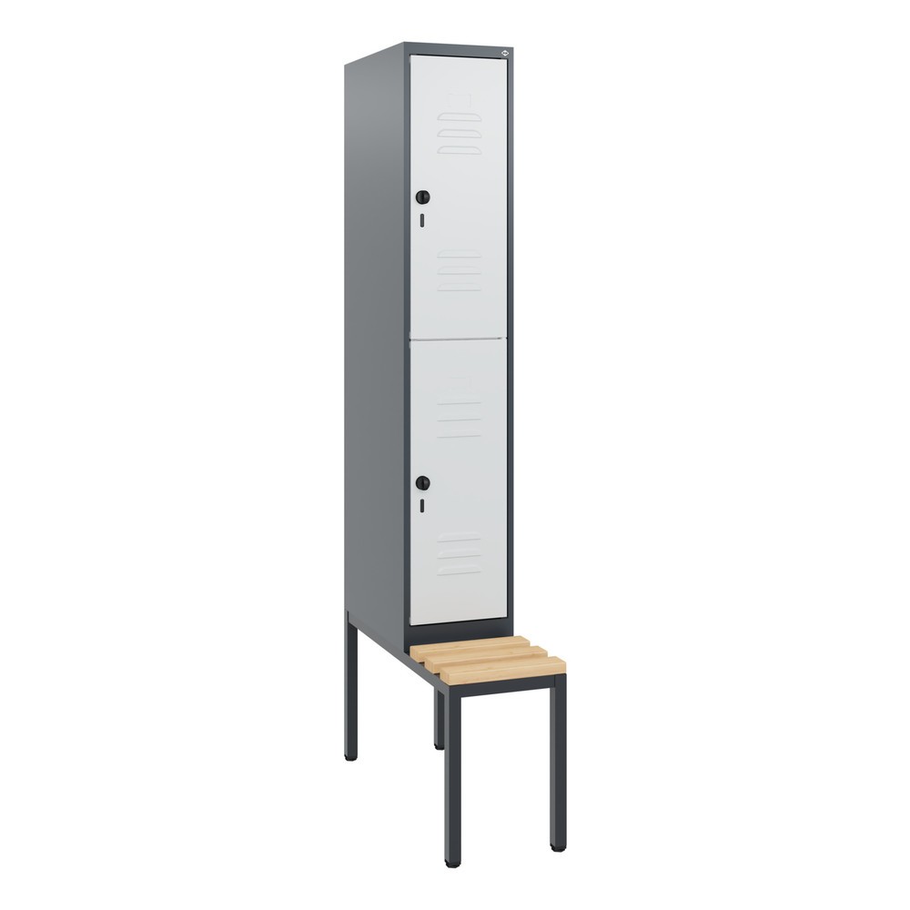 Produktabbildung: C+P Doppelstock-Spind Classic PLUS, 1 Abteil, HxBxT 1.950 x 300 x 815 mm, für Vorhängeschloss, untergebaute Bank aus Buche, anthrazitgrau, lichtgrau