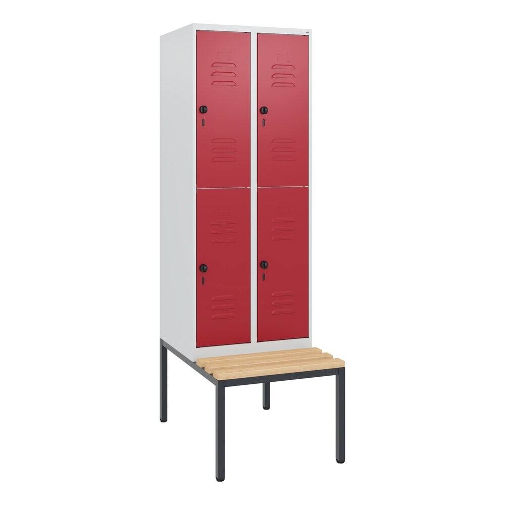 Produktabbildung Nr. 8: C+P Doppelstock-Spind Classic PLUS, 2 Abteile, HxBxT 1.950 x 600 x 815 mm, für Vorhängeschloss, untergebaute Bank aus Buche, lichtgrau, rubinrot