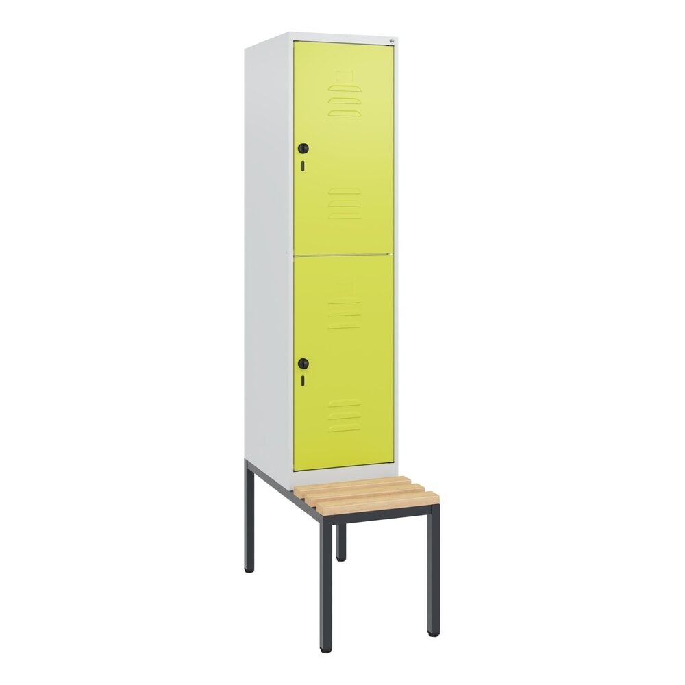 Produktabbildung Nr. 9: C+P Doppelstock-Spind Classic PLUS, 1 Abteil, HxBxT 1.950 x 400 x 815 mm, für Vorhängeschloss, untergebaute Bank aus Buche, lichtgrau, clowngrün