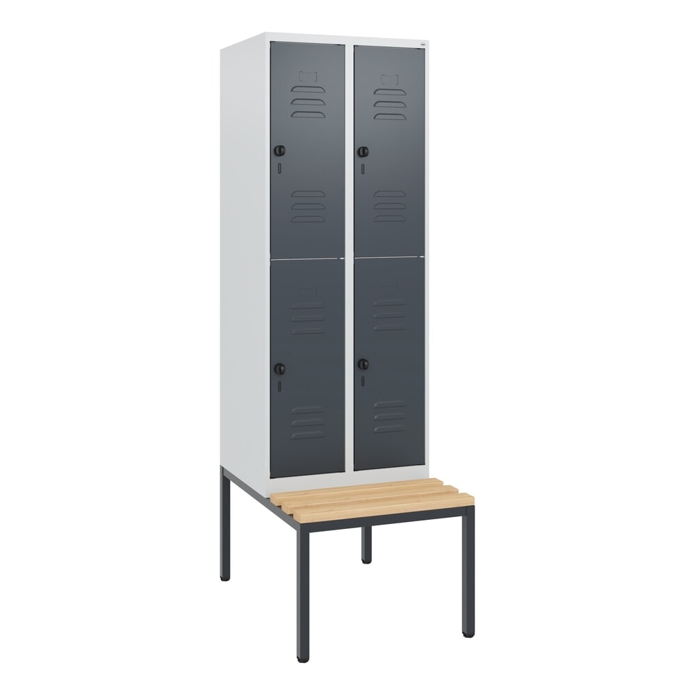 Produktabbildung Nr. 9: C+P Doppelstock-Spind Classic PLUS, 2 Abteile, HxBxT 1.950 x 600 x 815 mm, für Vorhängeschloss, untergebaute Bank aus Buche, lichtgrau, anthrazitgrau