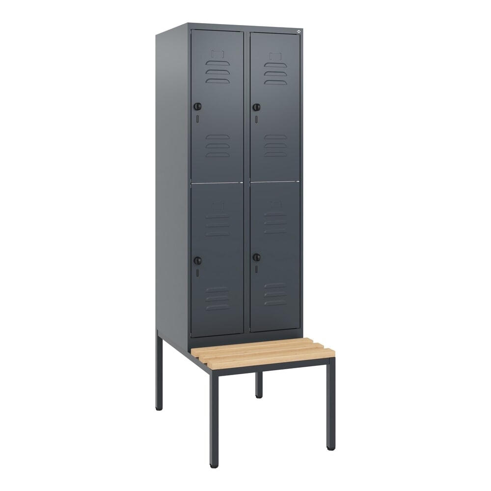 Produktabbildung Nr. 9: C+P Doppelstock-Spind Classic PLUS, 2 Abteile, HxBxT 1.950 x 600 x 815 mm, für Vorhängeschloss, untergebaute Bank aus Buche, anthrazitgrau, anthrazitgrau