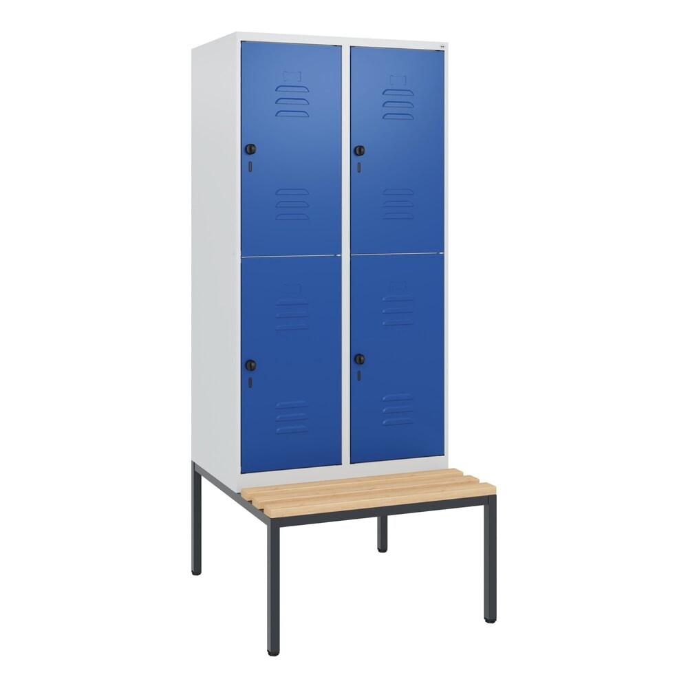 Produktabbildung Nr. 8: C+P Doppelstock-Spind Classic PLUS, 2 Abteile, HxBxT 1.950 x 800 x 815 mm, für Vorhängeschloss, untergebaute Bank aus Buche, lichtgrau, enzianblau