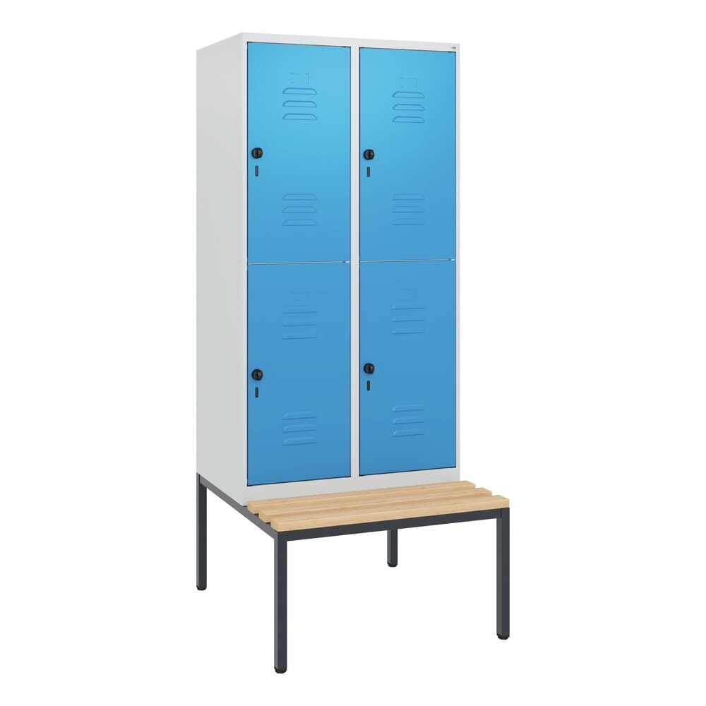 Produktabbildung Nr. 9: C+P Doppelstock-Spind Classic PLUS, 2 Abteile, HxBxT 1.950 x 800 x 815 mm, für Vorhängeschloss, untergebaute Bank aus Buche, lichtgrau, lichtblau
