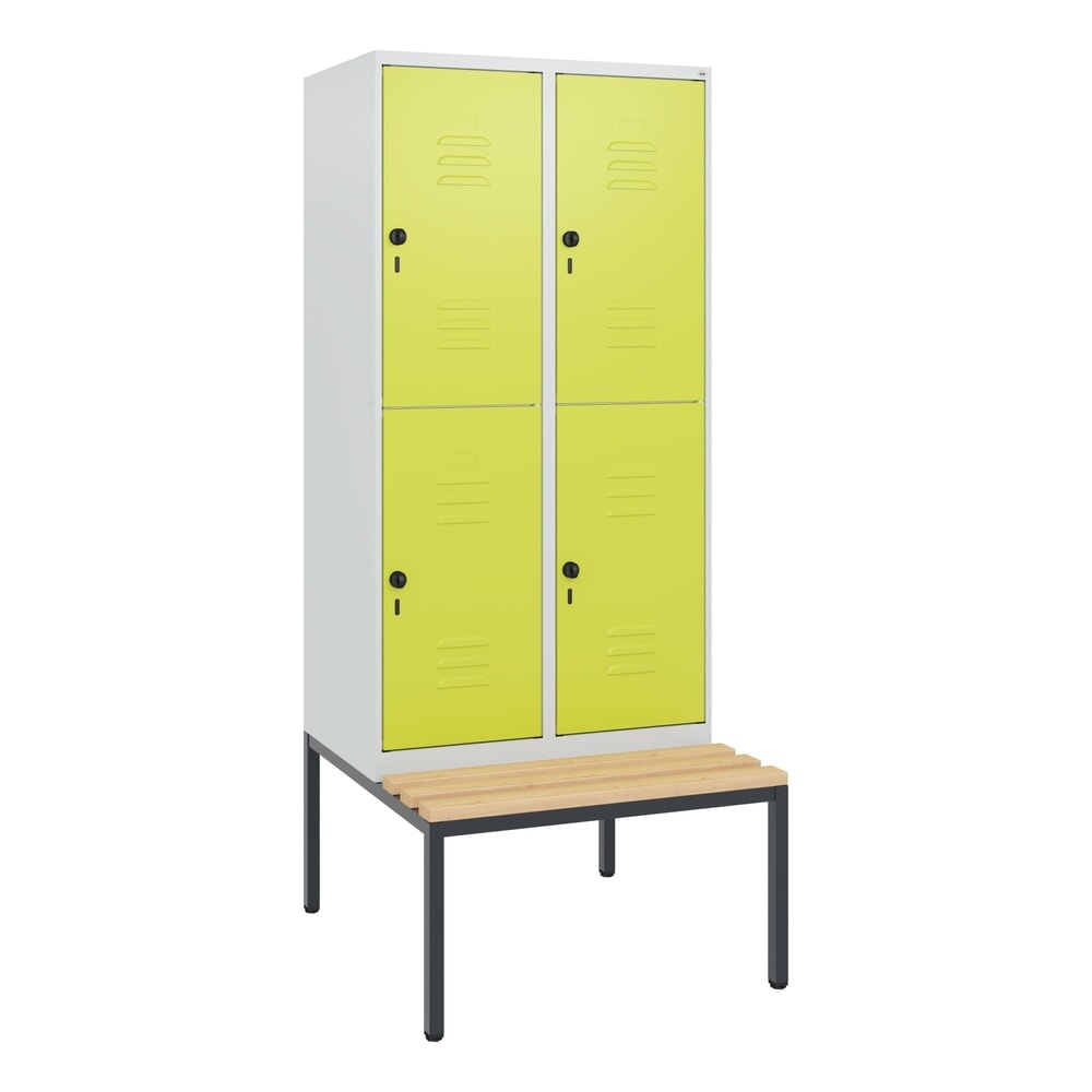 Produktabbildung Nr. 9: C+P Doppelstock-Spind Classic PLUS, 2 Abteile, HxBxT 1.950 x 800 x 815 mm, für Vorhängeschloss, untergebaute Bank aus Buche, lichtgrau, clowngrün