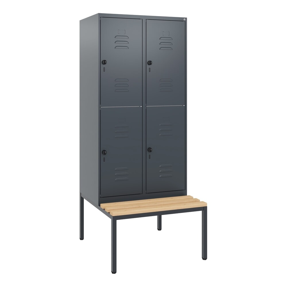 Produktabbildung Nr. 9: C+P Doppelstock-Spind Classic PLUS, 2 Abteile, HxBxT 1.950 x 800 x 815 mm, für Vorhängeschloss, untergebaute Bank aus Buche, anthrazitgrau, anthrazitgrau