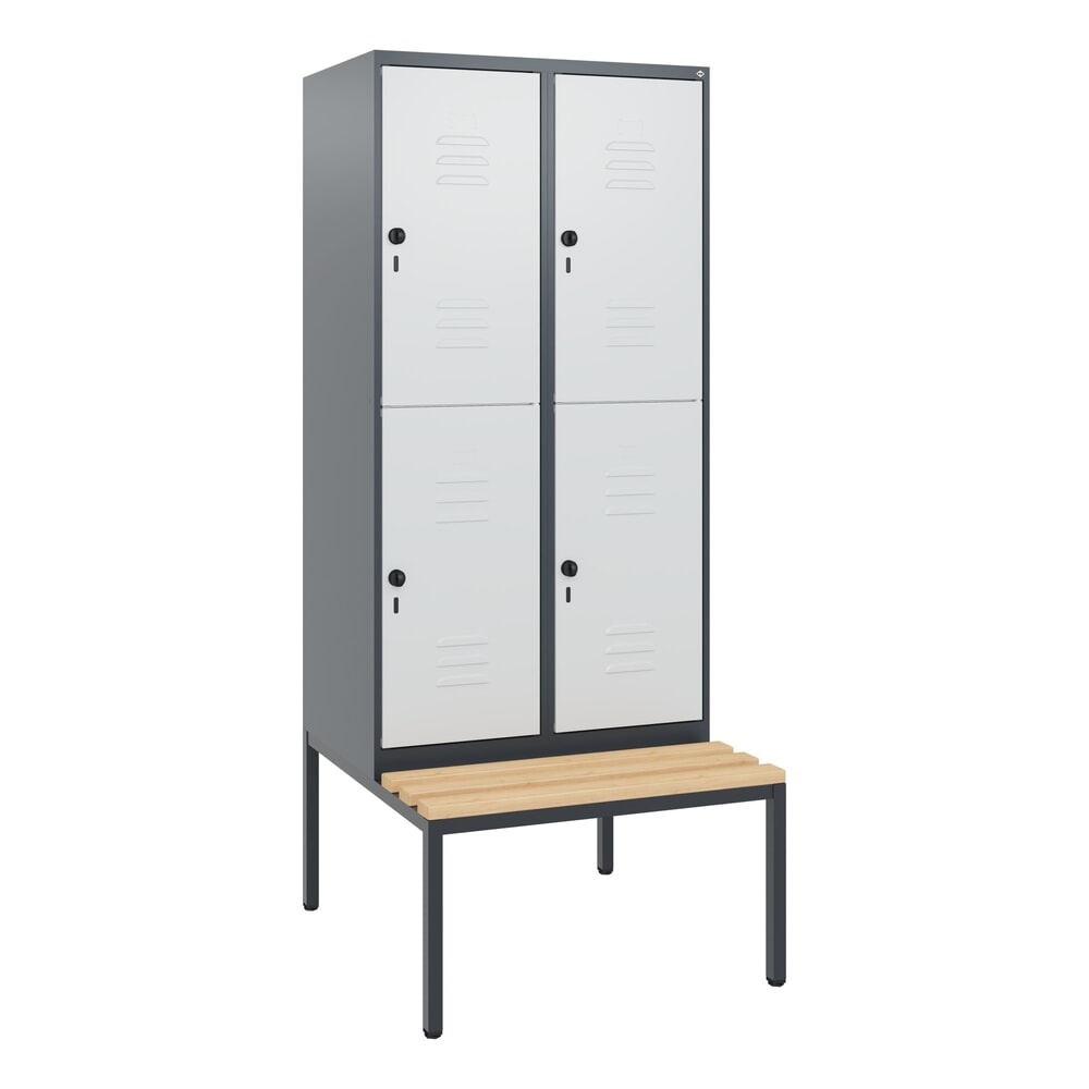 Produktabbildung Nr. 9: C+P Doppelstock-Spind Classic PLUS, 2 Abteile, HxBxT 1.950 x 800 x 815 mm, für Vorhängeschloss, untergebaute Bank aus Buche, anthrazitgrau, lichtgrau