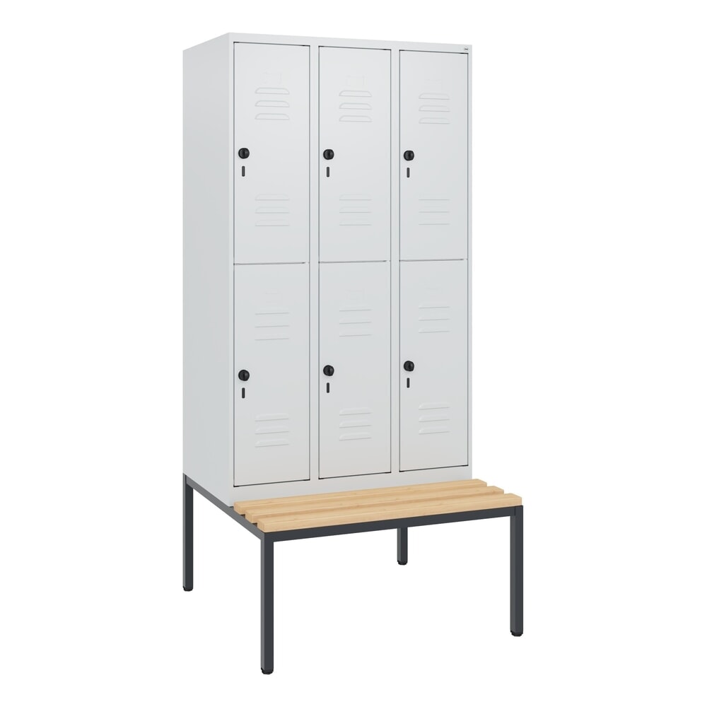 Produktabbildung Nr. 9: C+P Doppelstock-Spind Classic PLUS, 3 Abteile, HxBxT 1.950 x 900 x 815 mm, für Vorhängeschloss, untergebaute Bank aus Buche, lichtgrau, lichtgrau