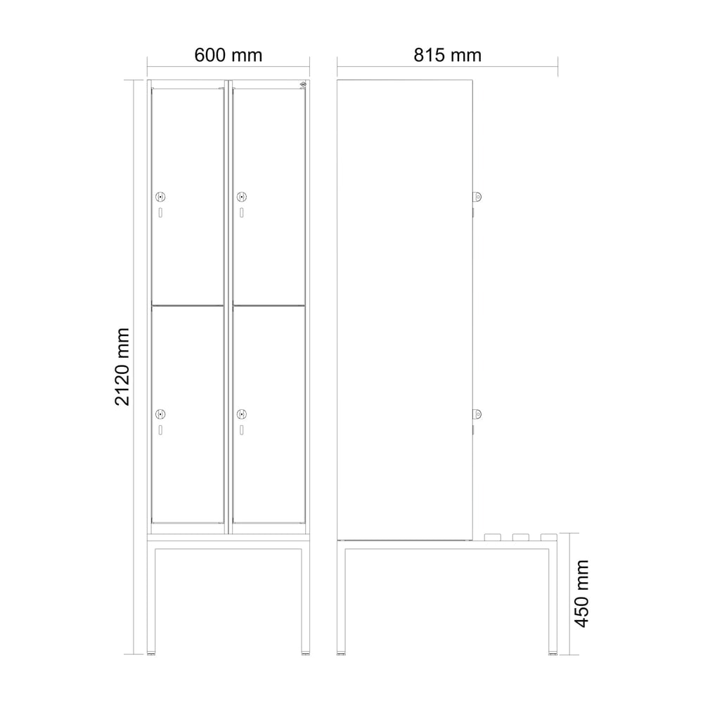 Produktabbildung Nr. 8: C+P Doppelstock-Spind Classic PLUS, 2 Abteile, HxBxT 2.120 x 600 x 815 mm, Zylinderschloss, untergebaute Bank aus Buche, lichtgrau, lichtblau