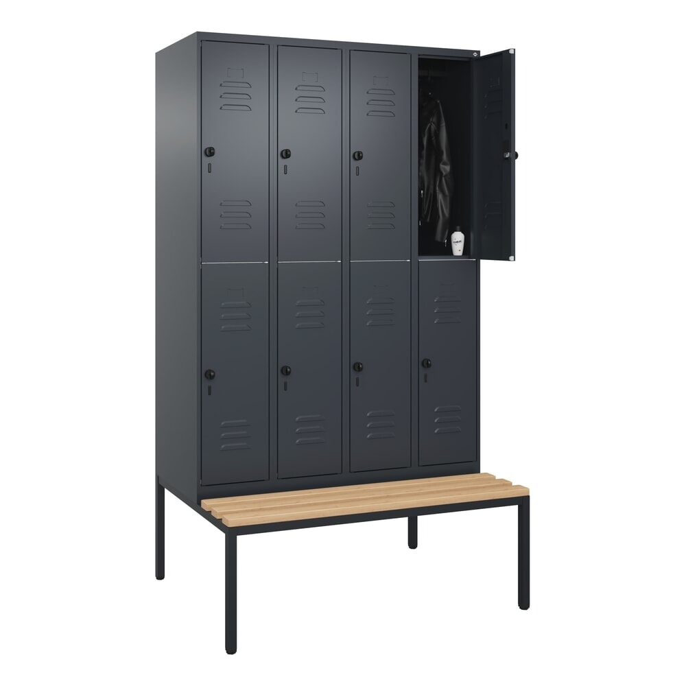 Produktabbildung Nr. 10: C+P Doppelstock-Spind Classic PLUS, 4 Abteile, HxBxT 2.120 x 1.200 x 815 mm, für Vorhängeschloss, untergebaute Bank aus Buche, anthrazitgrau, anthrazitgrau
