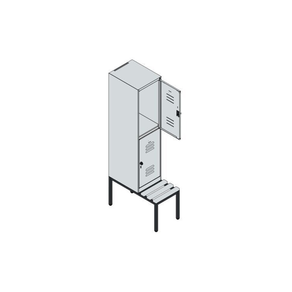 Produktabbildung Nr. 8: C+P Doppelstock-Spind Classic PLUS, 1 Abteil, HxBxT 1.950 x 400 x 815 mm, für Vorhängeschloss, untergebaute Bank aus Buche, lichtgrau, clowngrün
