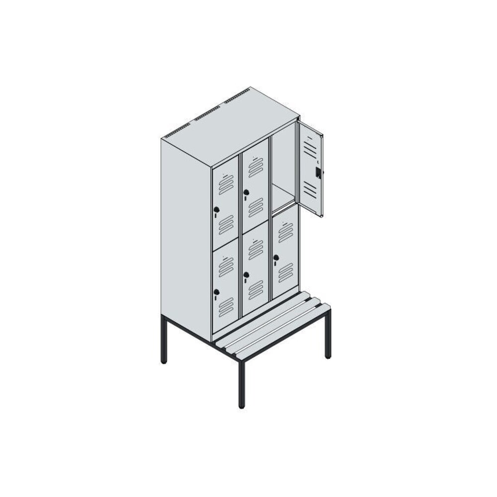 C+P Doppelstock-Spind Classic PLUS, 3 Abteile, HxBxT 1.950 x 900 x 815 mm, für Vorhängeschloss, untergebaute Bank aus Kunststoff, lichtgrau, enzianblau Produktabbildung Nr. 8: C+P Doppelstock-Spind Classic PLUS, 3 Abteile, HxBxT 1.950 x 900 x 815 mm, für Vorhängeschloss, untergebaute Bank aus Kunststoff, lichtgrau, enzianblau