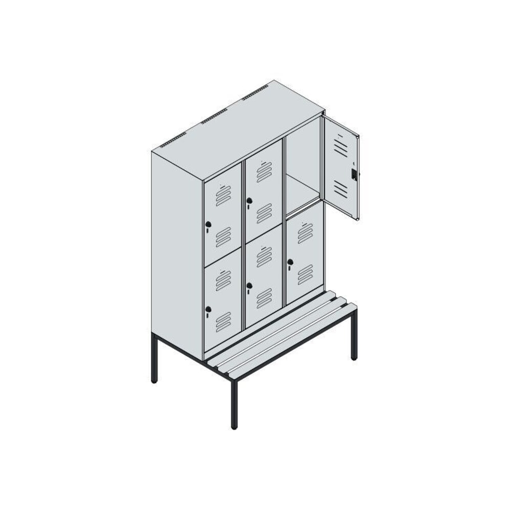 Produktabbildung Nr. 8: C+P Doppelstock-Spind Classic PLUS, 3 Abteile, HxBxT 1.950 x 1.200 x 815 mm, Zylinderschloss, untergebaute Bank aus Buche, lichtgrau, clowngrün