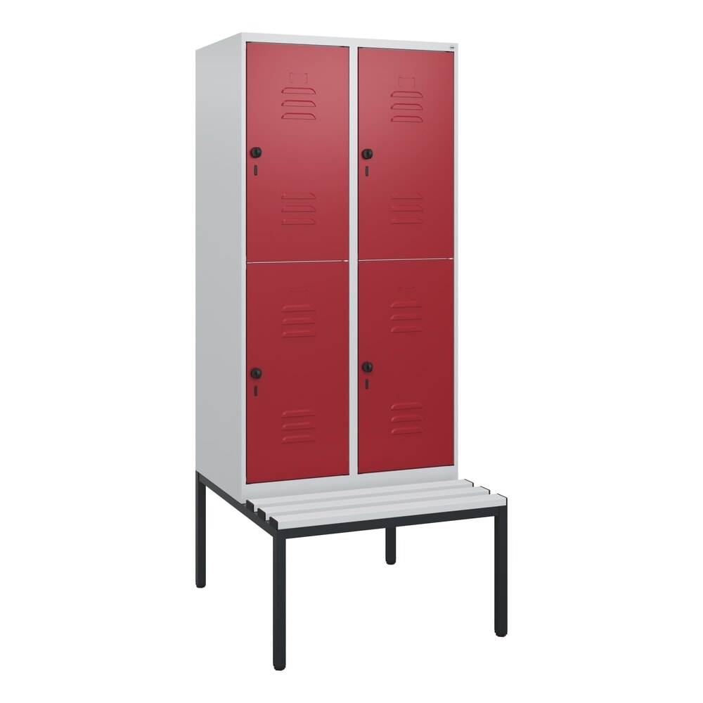 Produktabbildung Nr. 9: C+P Doppelstock-Spind Classic PLUS, 2 Abteile, HxBxT 1.950 x 800 x 815 mm, für Vorhängeschloss, untergebaute Bank aus Kunststoff, lichtgrau, rubinrot