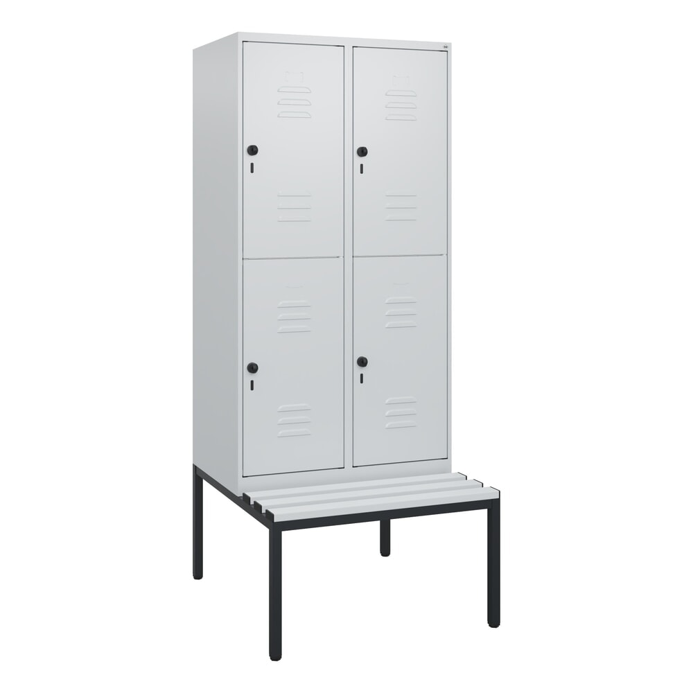 Produktabbildung Nr. 9: C+P Doppelstock-Spind Classic PLUS, 2 Abteile, HxBxT 1.950 x 800 x 815 mm, für Vorhängeschloss, untergebaute Bank aus Kunststoff, lichtgrau, lichtgrau