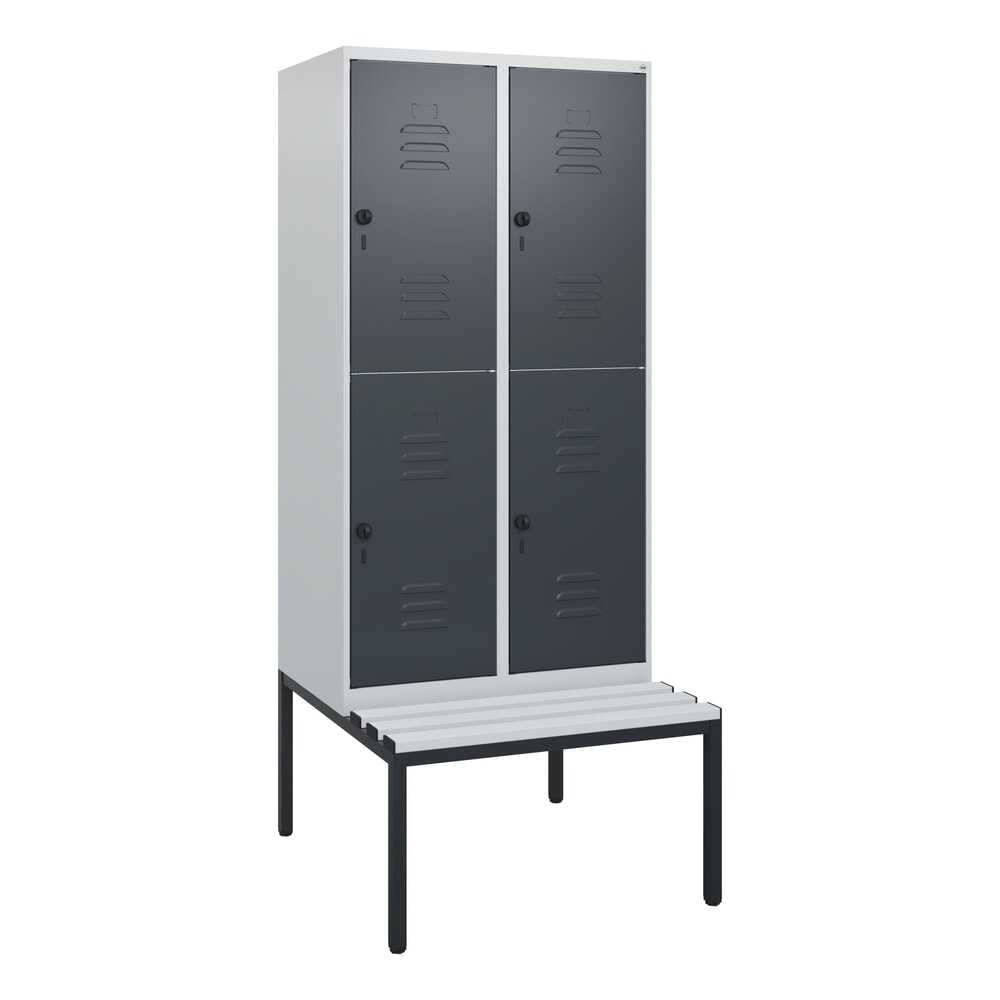 Produktabbildung Nr. 9: C+P Doppelstock-Spind Classic PLUS, 2 Abteile, HxBxT 1.950 x 800 x 815 mm, für Vorhängeschloss, untergebaute Bank aus Kunststoff, lichtgrau, anthrazitgrau