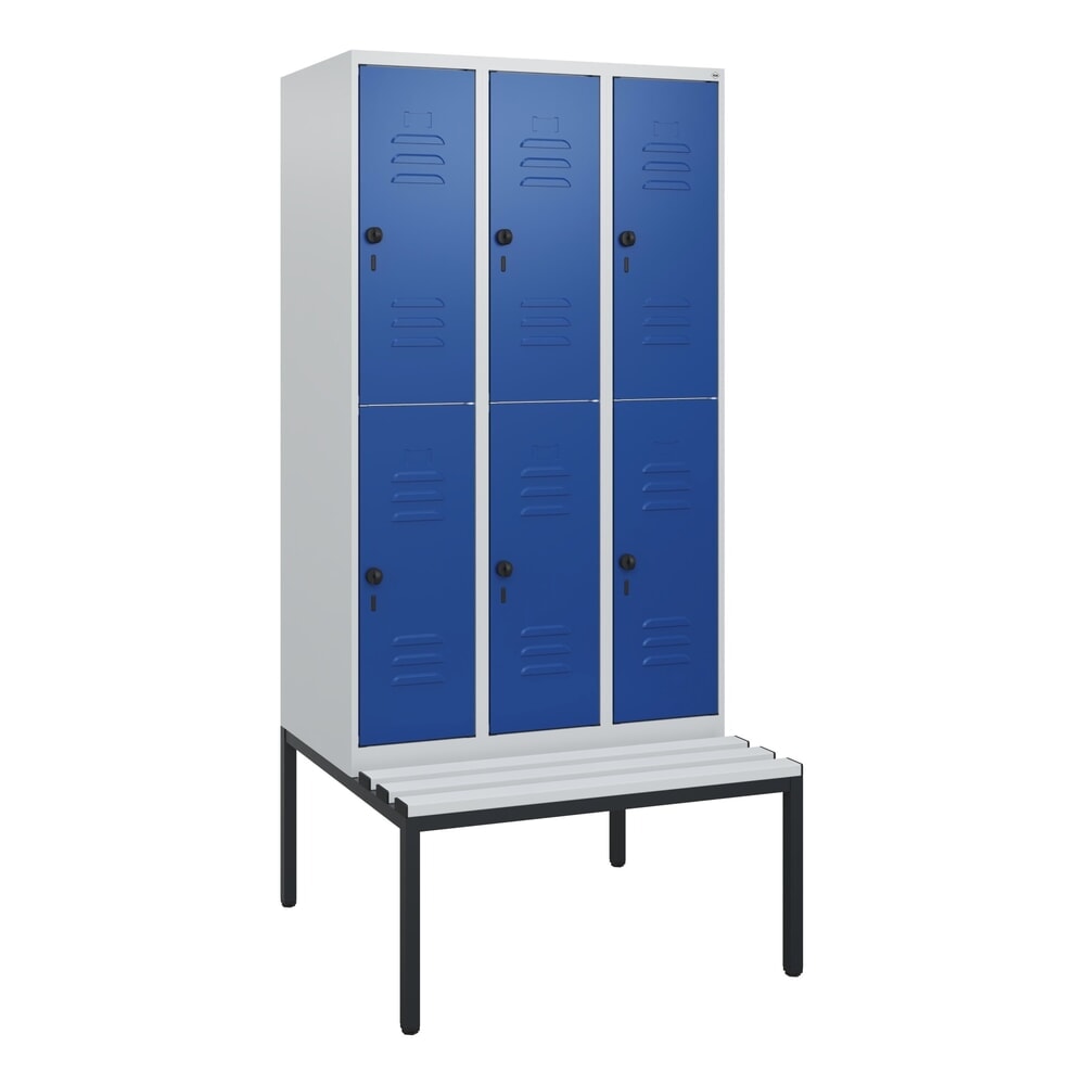 C+P Doppelstock-Spind Classic PLUS, 3 Abteile, HxBxT 1.950 x 900 x 815 mm, für Vorhängeschloss, untergebaute Bank aus Kunststoff, lichtgrau, enzianblau Produktabbildung Nr. 9: C+P Doppelstock-Spind Classic PLUS, 3 Abteile, HxBxT 1.950 x 900 x 815 mm, für Vorhängeschloss, untergebaute Bank aus Kunststoff, lichtgrau, enzianblau