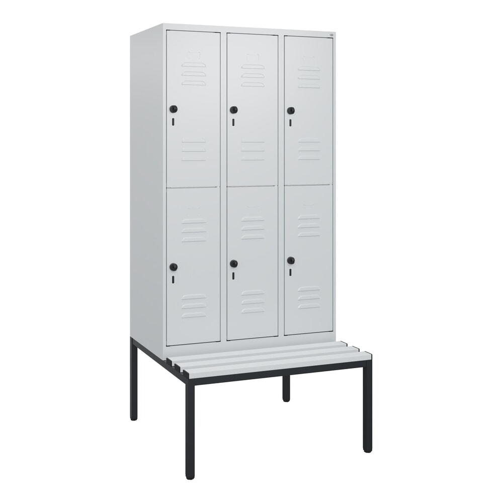 Produktabbildung Nr. 9: C+P Doppelstock-Spind Classic PLUS, 3 Abteile, HxBxT 1.950 x 900 x 815 mm, für Vorhängeschloss, untergebaute Bank aus Kunststoff, lichtgrau, lichtgrau