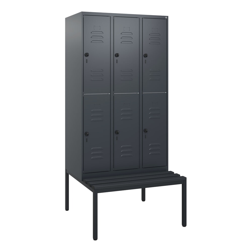 Produktabbildung Nr. 9: C+P Doppelstock-Spind Classic PLUS, 3 Abteile, HxBxT 1.950 x 900 x 815 mm, für Vorhängeschloss, untergebaute Bank aus Kunststoff, anthrazitgrau, anthrazitgrau
