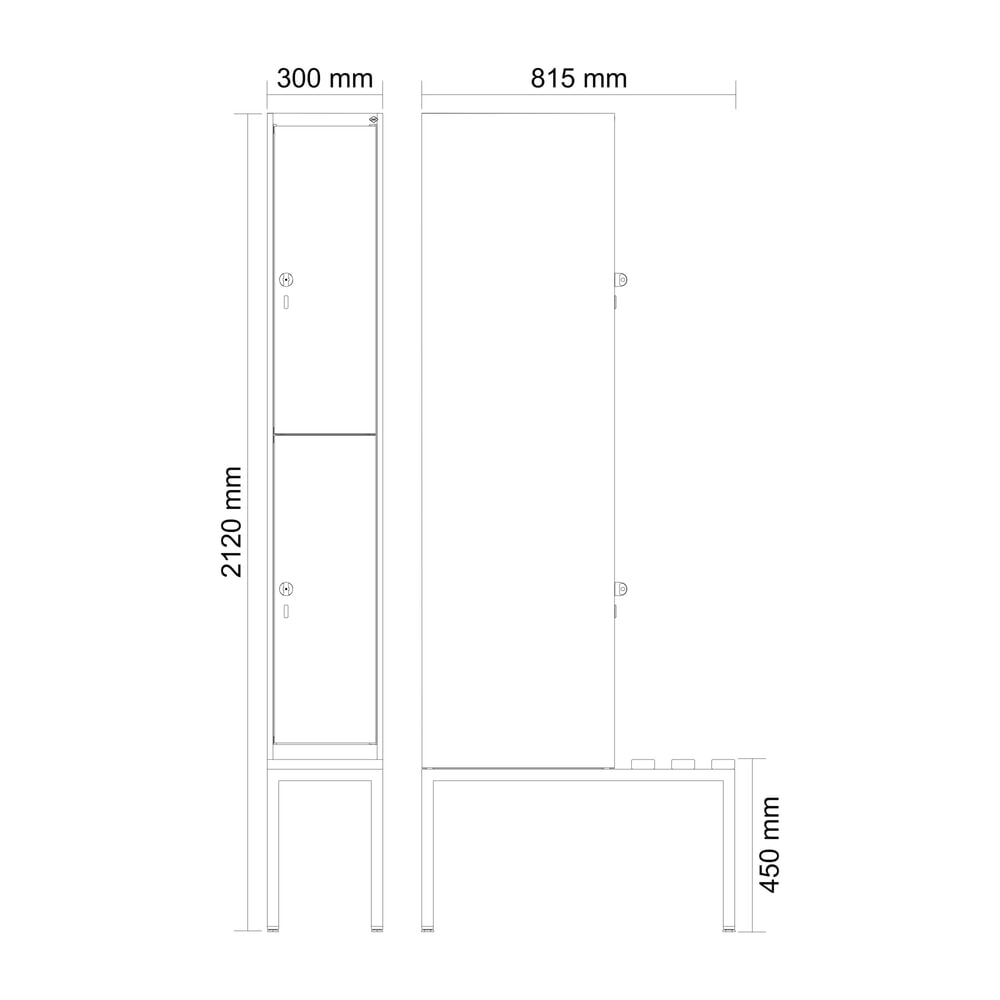 Produktabbildung Nr. 8: C+P Doppelstock-Spind Classic PLUS, 1 Abteil, HxBxT 2.120 x 300 x 815 mm, für Vorhängeschloss, untergebaute Bank aus Buche, lichtgrau, lichtblau