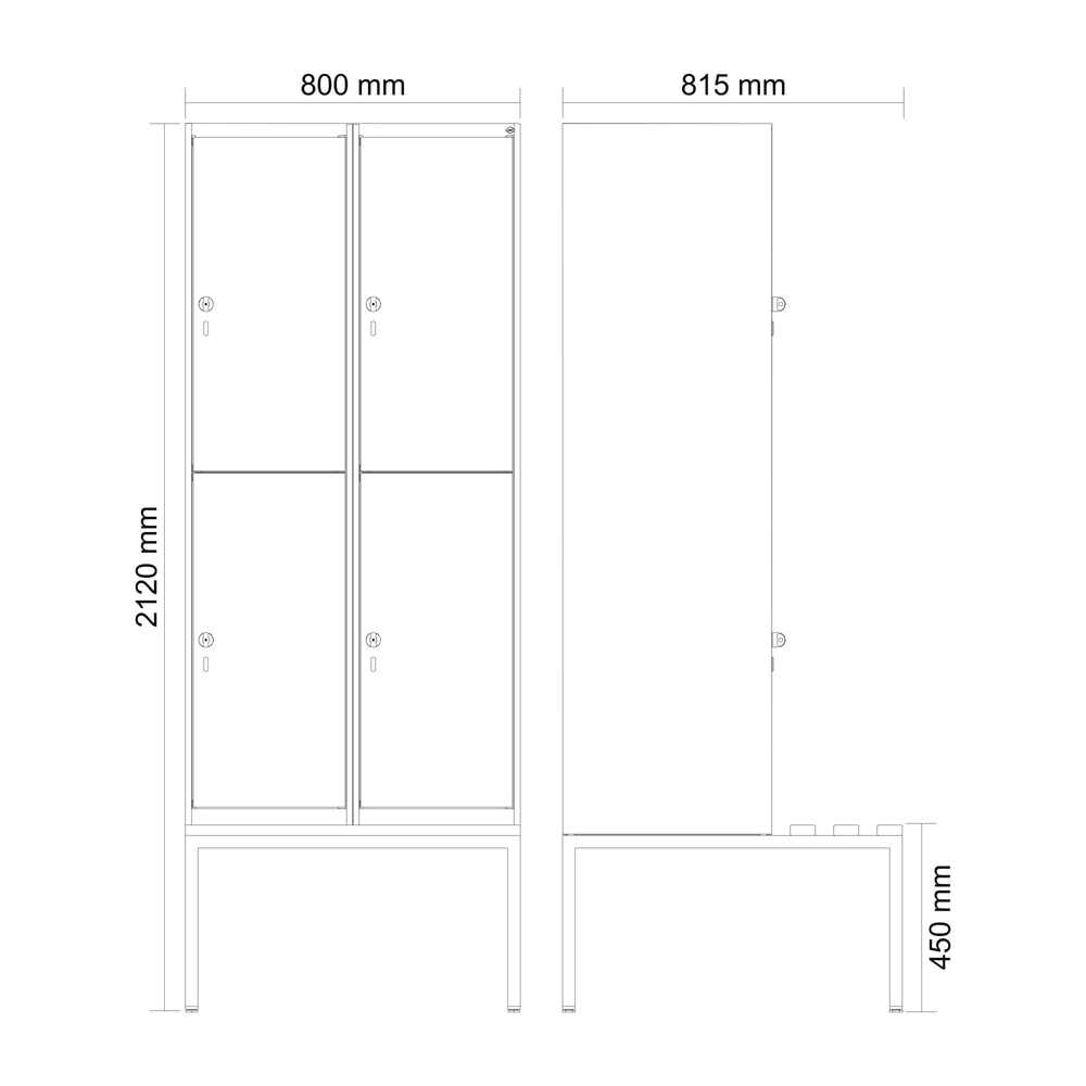 Produktabbildung Nr. 8: C+P Doppelstock-Spind Classic PLUS, 2 Abteile, HxBxT 2.120 x 800 x 815 mm, Zylinderschloss, untergebaute Bank aus Buche, lichtgrau, lichtblau