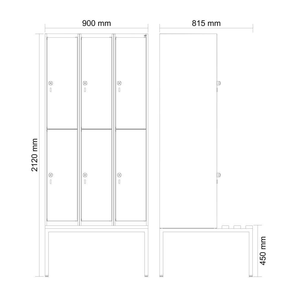 Produktabbildung Nr. 8: C+P Doppelstock-Spind Classic PLUS, 3 Abteile, HxBxT 2.120 x 900 x 815 mm, Zylinderschloss, untergebaute Bank aus Buche, lichtgrau, clowngrün