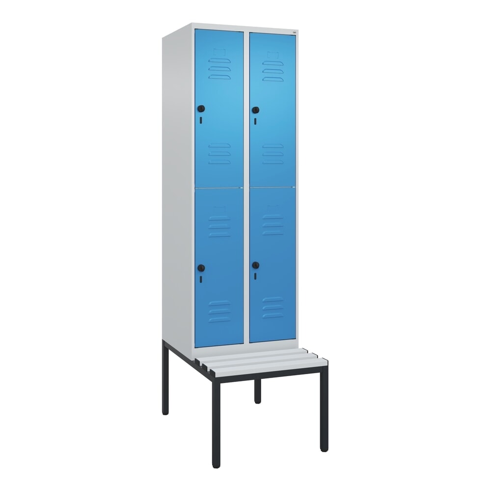 Produktabbildung Nr. 9: C+P Doppelstock-Spind Classic PLUS, 2 Abteile, HxBxT 2.120 x 600 x 815 mm, für Vorhängeschloss, untergebaute Bank aus Kunststoff, lichtgrau, lichtblau