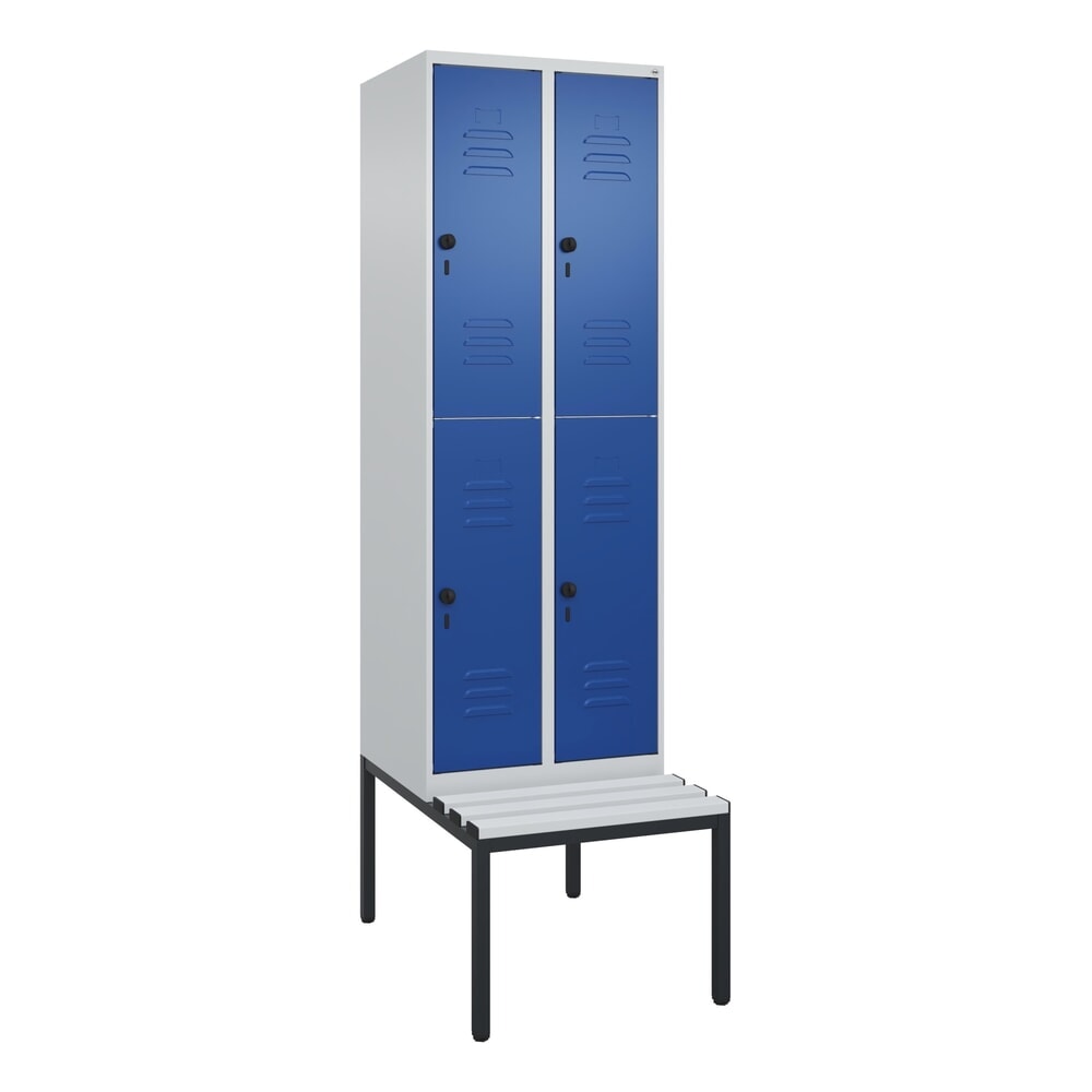 Produktabbildung Nr. 9: C+P Doppelstock-Spind Classic PLUS, 2 Abteile, HxBxT 2.120 x 600 x 815 mm, für Vorhängeschloss, untergebaute Bank aus Kunststoff, lichtgrau, enzianblau