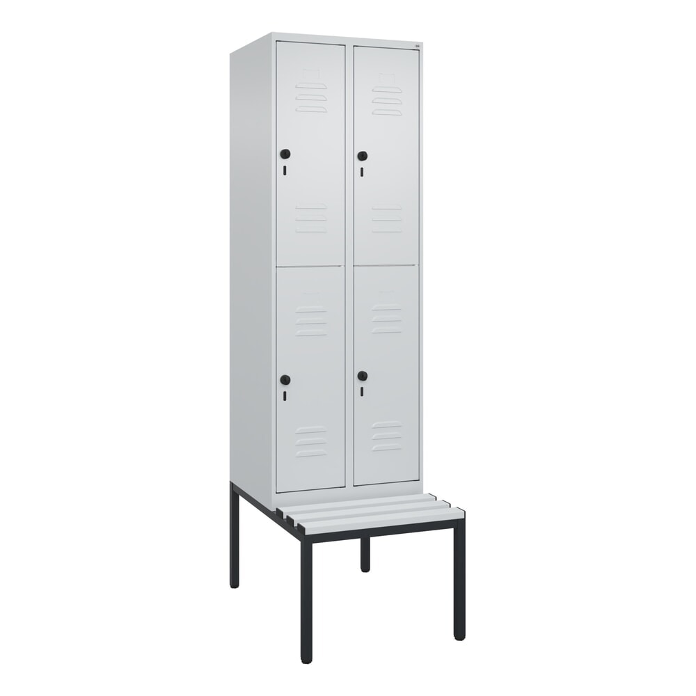 Produktabbildung Nr. 9: C+P Doppelstock-Spind Classic PLUS, 2 Abteile, HxBxT 2.120 x 600 x 815 mm, für Vorhängeschloss, untergebaute Bank aus Kunststoff, lichtgrau, lichtgrau