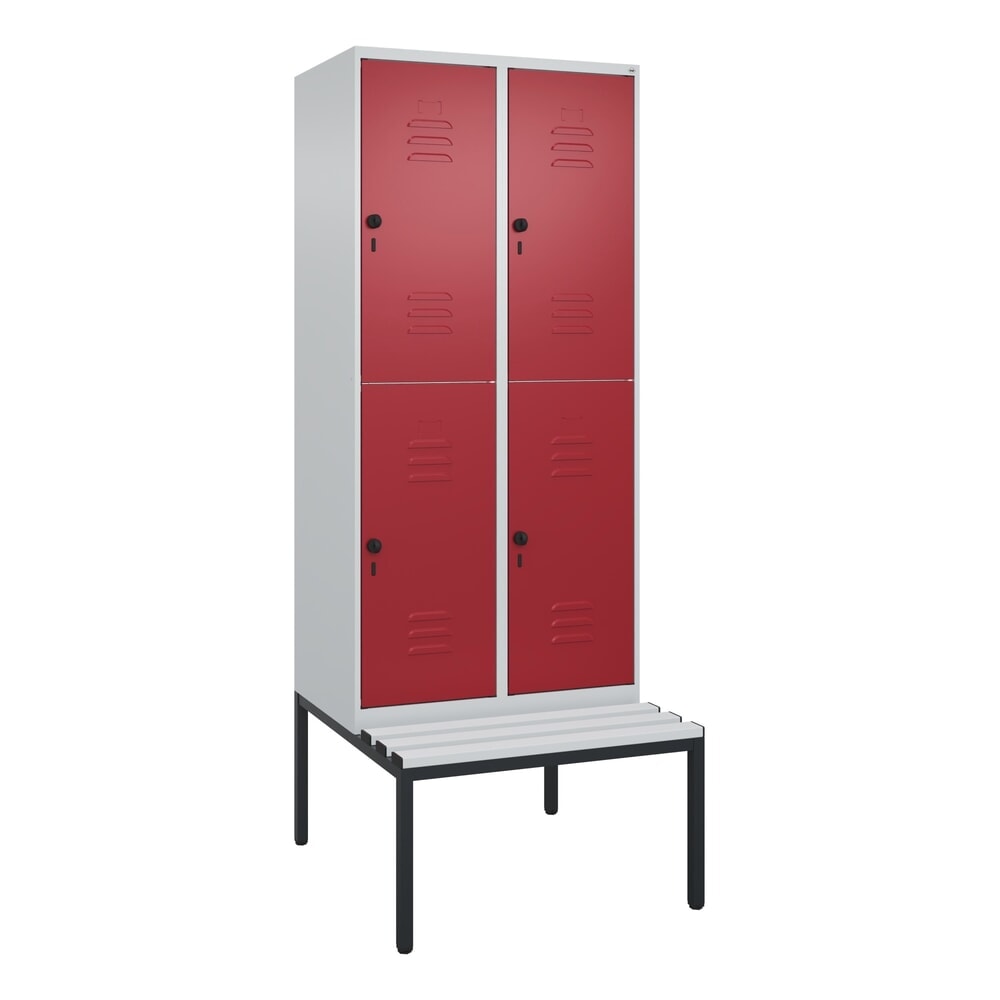 Produktabbildung Nr. 9: C+P Doppelstock-Spind Classic PLUS, 2 Abteile, HxBxT 2.120 x 800 x 815 mm, für Vorhängeschloss, untergebaute Bank aus Kunststoff, lichtgrau, rubinrot