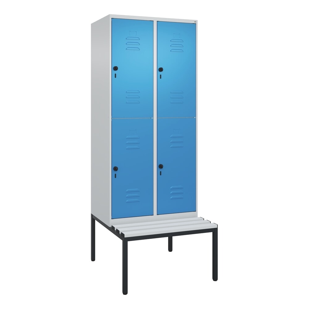 Produktabbildung Nr. 9: C+P Doppelstock-Spind Classic PLUS, 2 Abteile, HxBxT 2.120 x 800 x 815 mm, für Vorhängeschloss, untergebaute Bank aus Kunststoff, lichtgrau, lichtblau