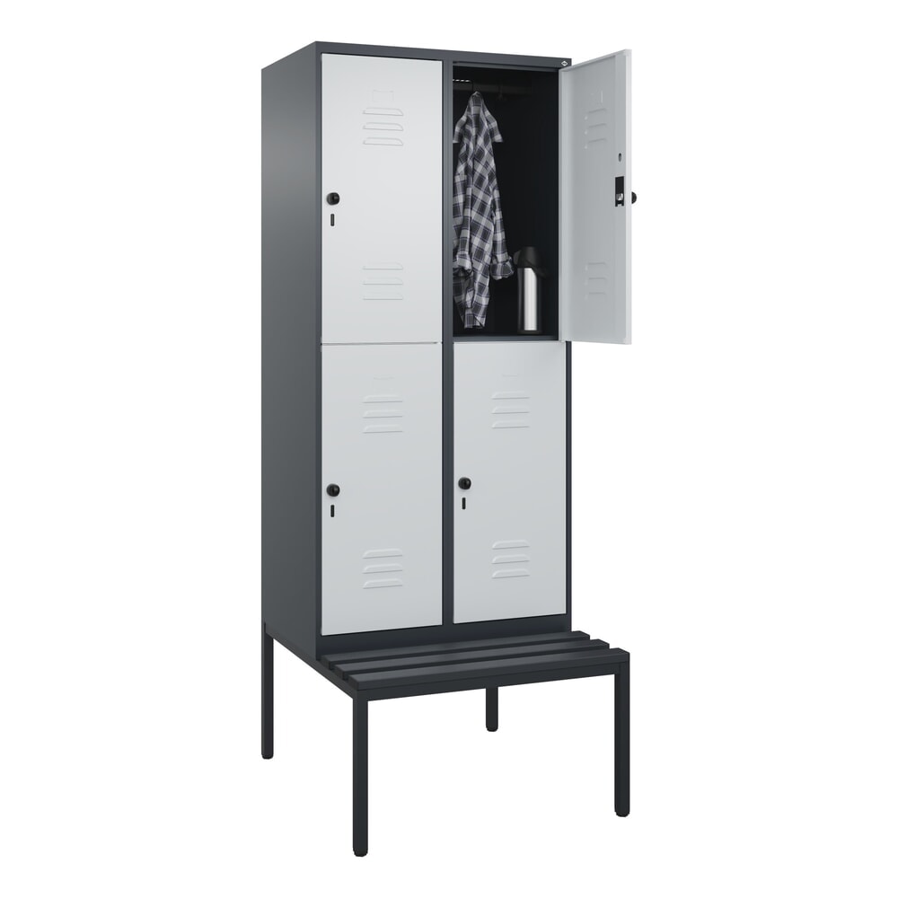 Produktabbildung Nr. 10: C+P Doppelstock-Spind Classic PLUS, 2 Abteile, HxBxT 2.120 x 800 x 815 mm, für Vorhängeschloss, untergebaute Bank aus Kunststoff, anthrazitgrau, lichtgrau