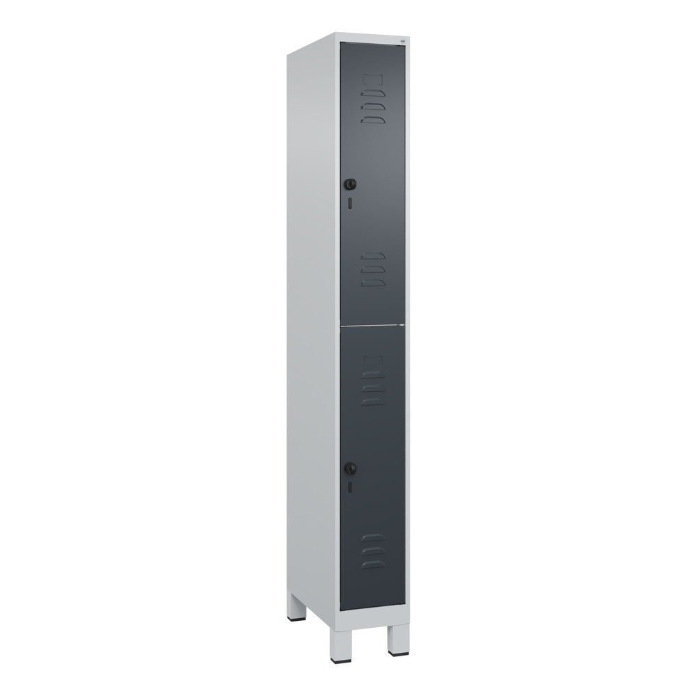 Produktabbildung: C+P Doppelstock-Spind Classic PLUS, Füße, 1 Abteil, HxBxT 1.950 x 250 x 500 mm, lichtgrau, anthrazitgrau, 2 Fächer, für Vorhängeschloss