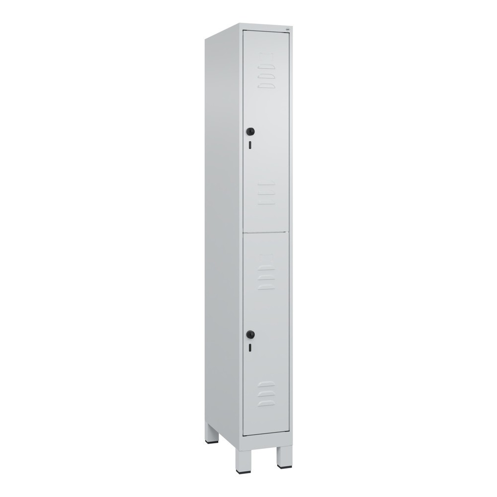 Produktabbildung: C+P Doppelstock-Spind Classic PLUS, Füße, 1 Abteil, HxBxT 1.950 x 250 x 500 mm, lichtgrau, lichtgrau, 2 Fächer, für Vorhängeschloss