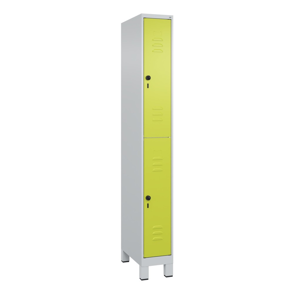 Produktabbildung: C+P Doppelstock-Spind Classic PLUS, Füße, 1 Abteil, HxBxT 1.950 x 250 x 500 mm, lichtgrau, clowngrün, 2 Fächer, für Vorhängeschloss