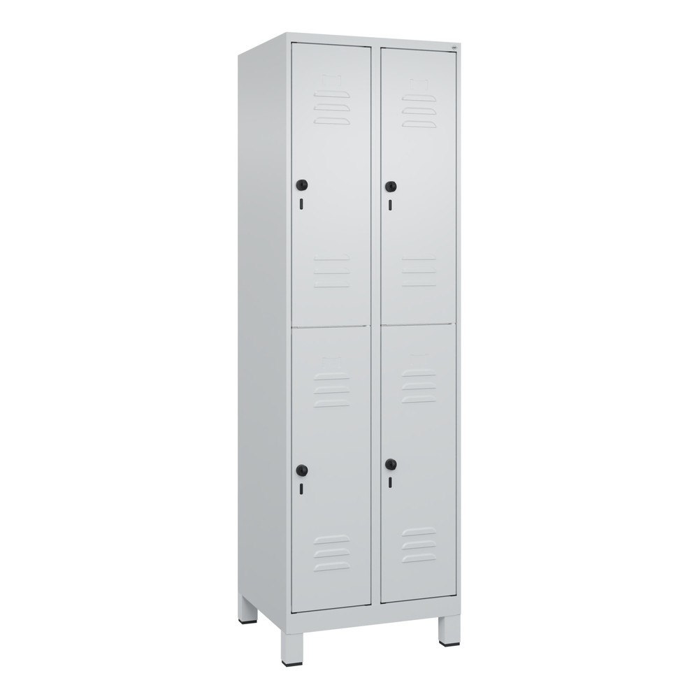 Produktabbildung: C+P Doppelstock-Spind Classic PLUS, Füße, 2 Abteile, HxBxT 1.950 x 600 x 500 mm, lichtgrau, lichtgrau, 4 Fächer, für Vorhängeschloss