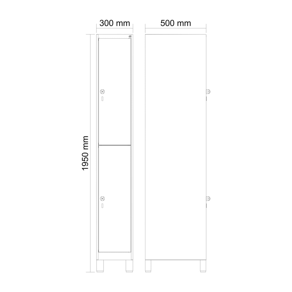 Produktabbildung Nr. 8: C+P Doppelstock-Spind Classic PLUS, Füße, 1 Abteil, HxBxT 1.950 x 300 x 500 mm, lichtgrau, lichtgrau, 2 Fächer, für Vorhängeschloss
