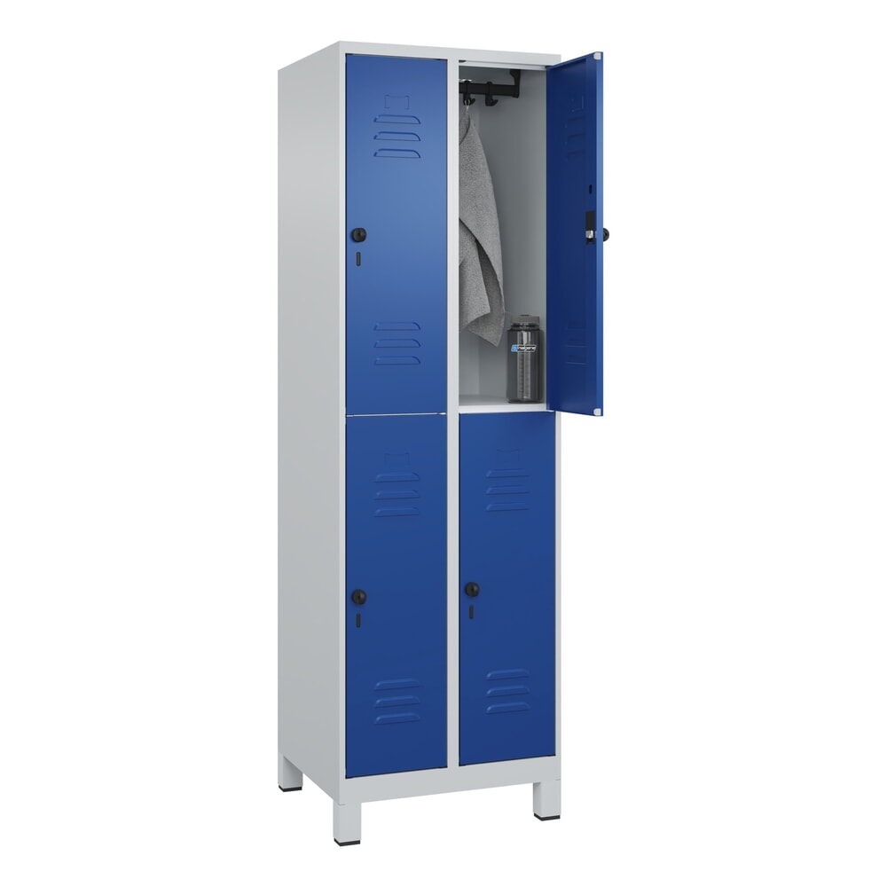 Produktabbildung Nr. 9: C+P Doppelstock-Spind Classic PLUS, Füße, 2 Abteile, HxBxT 1.950 x 600 x 500 mm, lichtgrau, enzianblau, 4 Fächer, für Vorhängeschloss