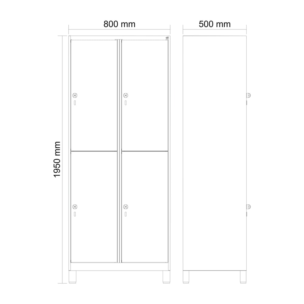 Produktabbildung Nr. 8: C+P Doppelstock-Spind Classic PLUS, Füße, 2 Abteile, HxBxT 1.950 x 800 x 500 mm, lichtgrau, lichtblau, 4 Fächer, für Vorhängeschloss