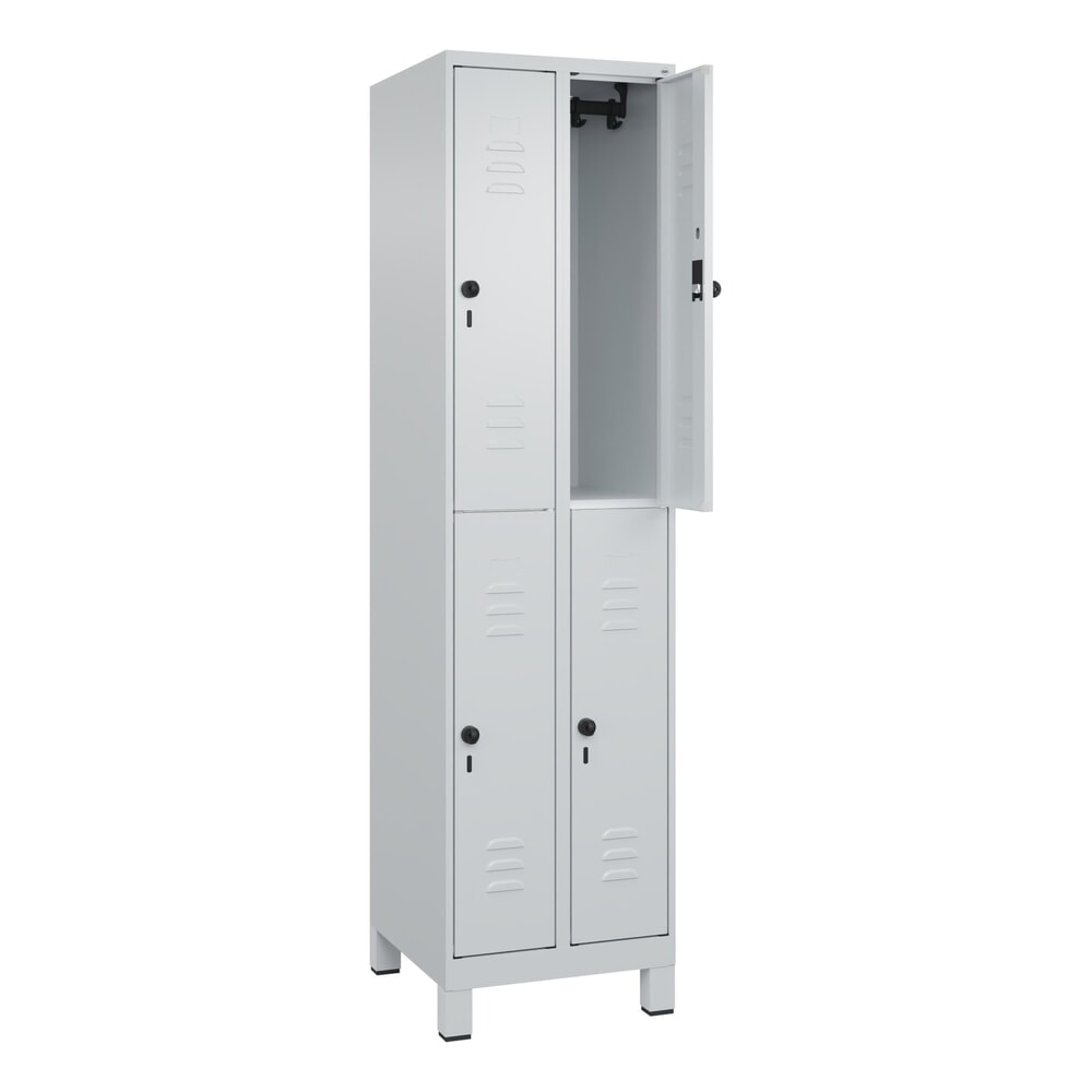 C+P Doppelstock-Spind Classic PLUS, Füße, 2 Abteile, HxBxT 1.950 x 500 x 500 mm, lichtgrau, lichtgrau, 4 Fächer, für Vorhängeschloss Produktabbildung: C+P Doppelstock-Spind Classic PLUS, Füße, 2 Abteile, HxBxT 1.950 x 500 x 500 mm, lichtgrau, lichtgrau, 4 Fächer, für Vorhängeschloss