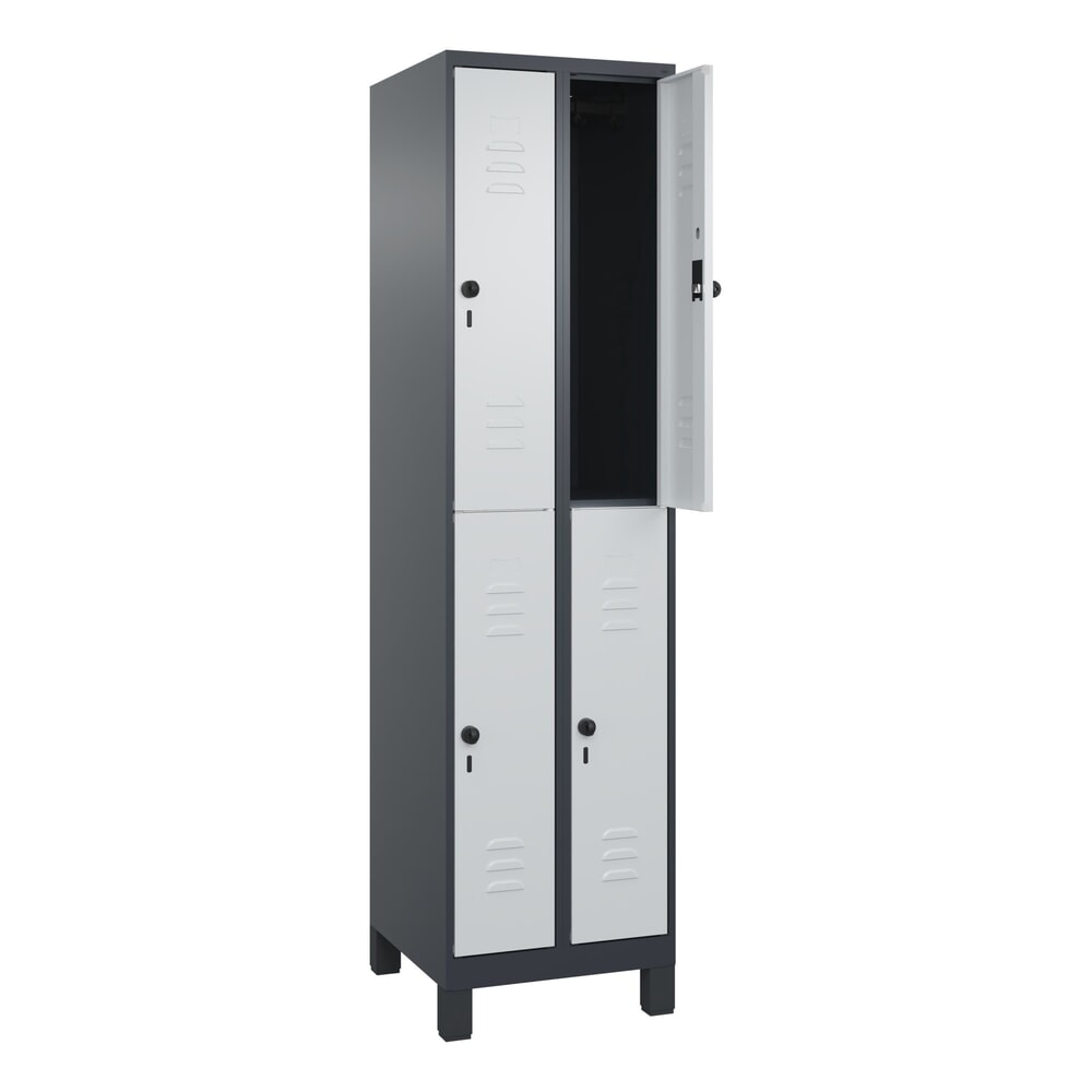 C+P Doppelstock-Spind Classic PLUS, Füße, 2 Abteile, HxBxT 1.950 x 500 x 500 mm, anthrazitgrau, lichtgrau, 4 Fächer, für Vorhängeschloss Produktabbildung: C+P Doppelstock-Spind Classic PLUS, Füße, 2 Abteile, HxBxT 1.950 x 500 x 500 mm, anthrazitgrau, lichtgrau, 4 Fächer, für Vorhängeschloss