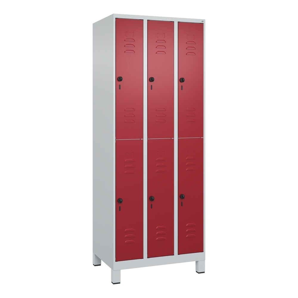 Produktabbildung Nr. 8: C+P Doppelstock-Spind Classic PLUS, Füße, 3 Abteile, HxBxT 1.950 x 750 x 500 mm, lichtgrau, rubinrot, 6 Fächer, für Vorhängeschloss
