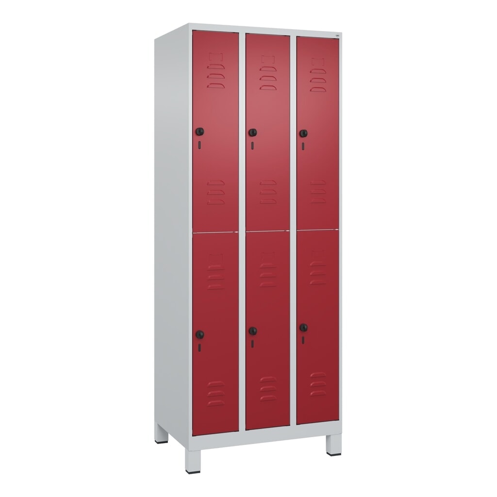 Produktabbildung Nr. 8: C+P Doppelstock-Spind Classic PLUS, Füße, 3 Abteile, HxBxT 1.950 x 750 x 500 mm, lichtgrau, rubinrot, 6 Fächer, für Vorhängeschloss