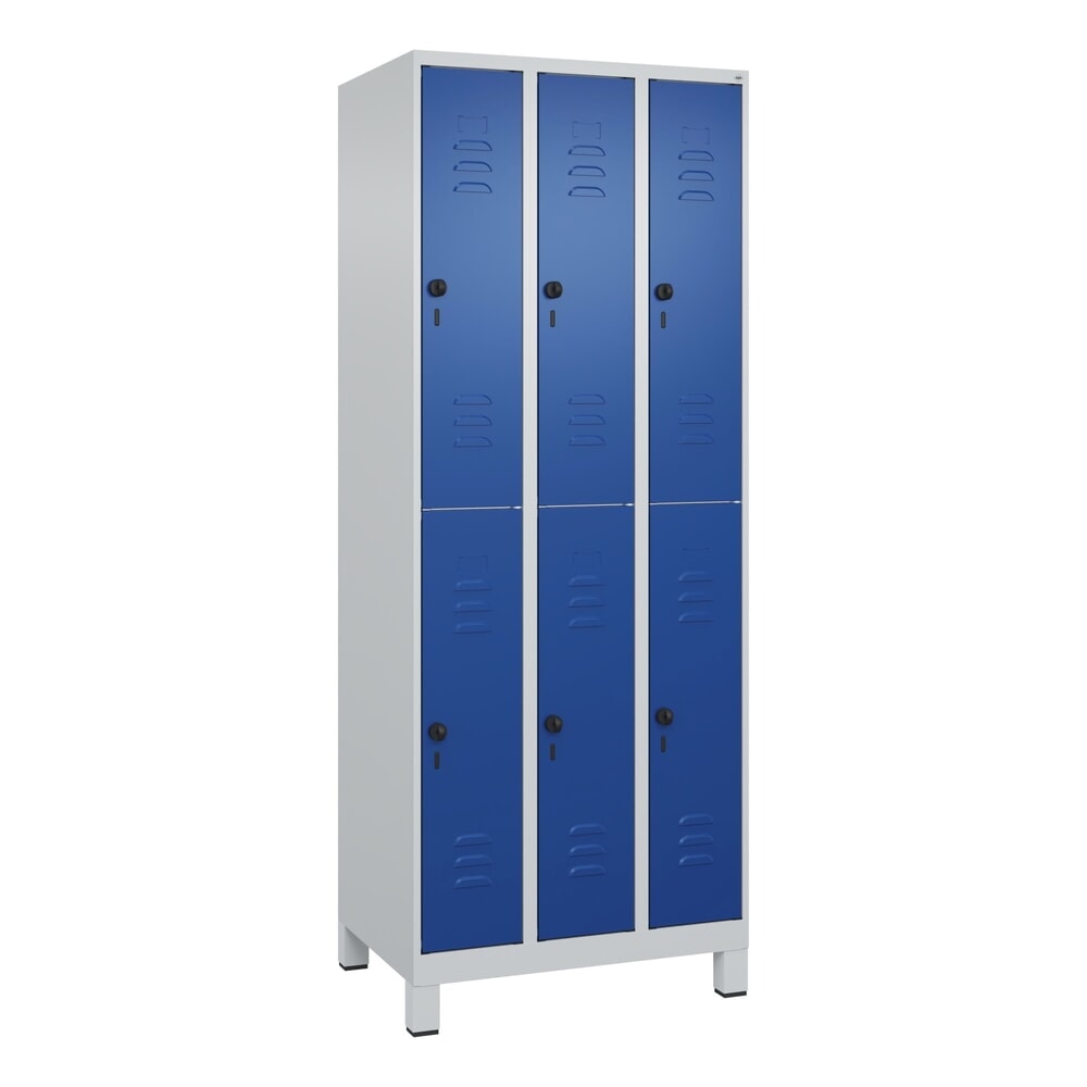 Produktabbildung Nr. 9: C+P Doppelstock-Spind Classic PLUS, Füße, 3 Abteile, HxBxT 1.950 x 750 x 500 mm, lichtgrau, enzianblau, 6 Fächer, für Vorhängeschloss