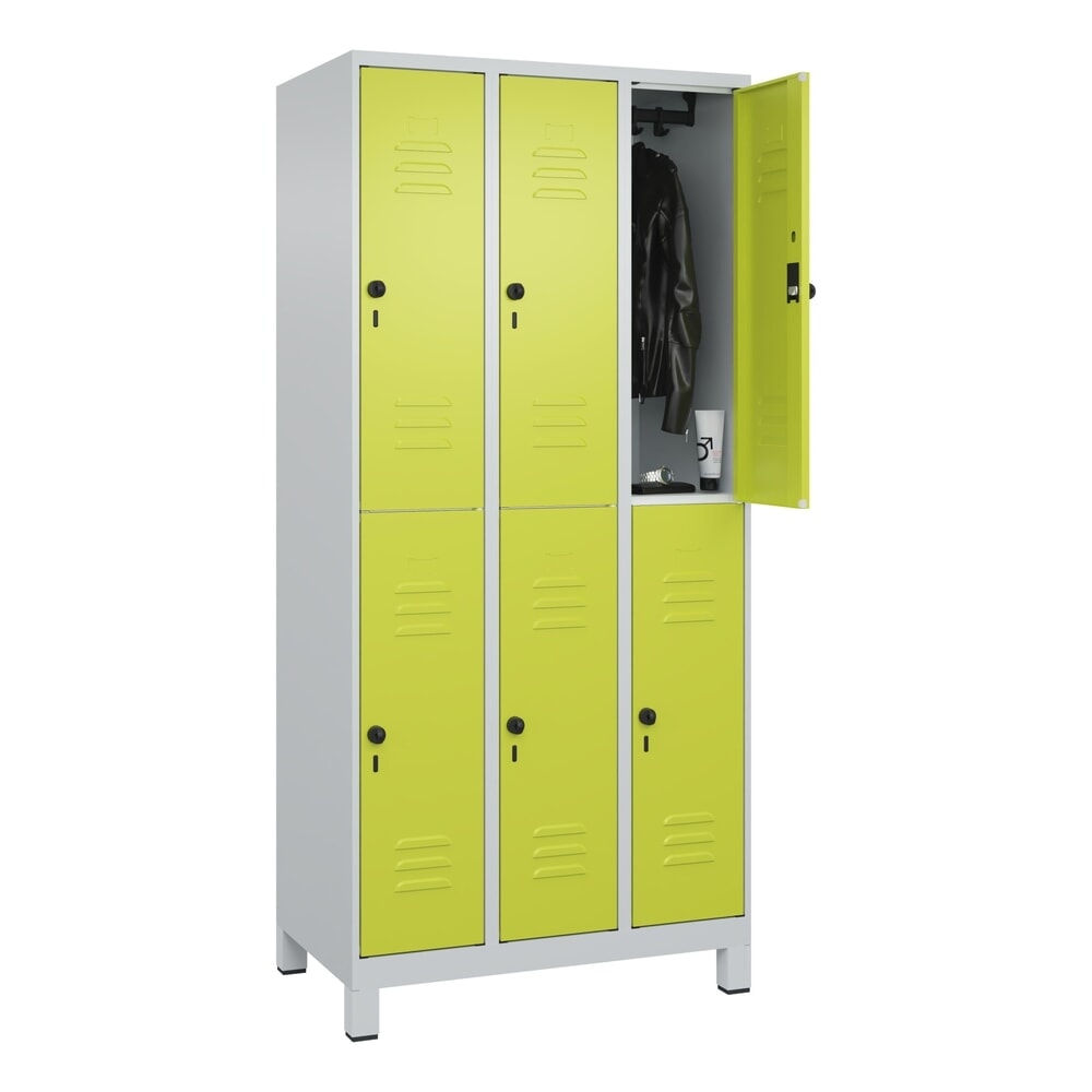 Produktabbildung Nr. 10: C+P Doppelstock-Spind Classic PLUS, Füße, 3 Abteile, HxBxT 1.950 x 900 x 500 mm, lichtgrau, clowngrün, 6 Fächer, für Vorhängeschloss