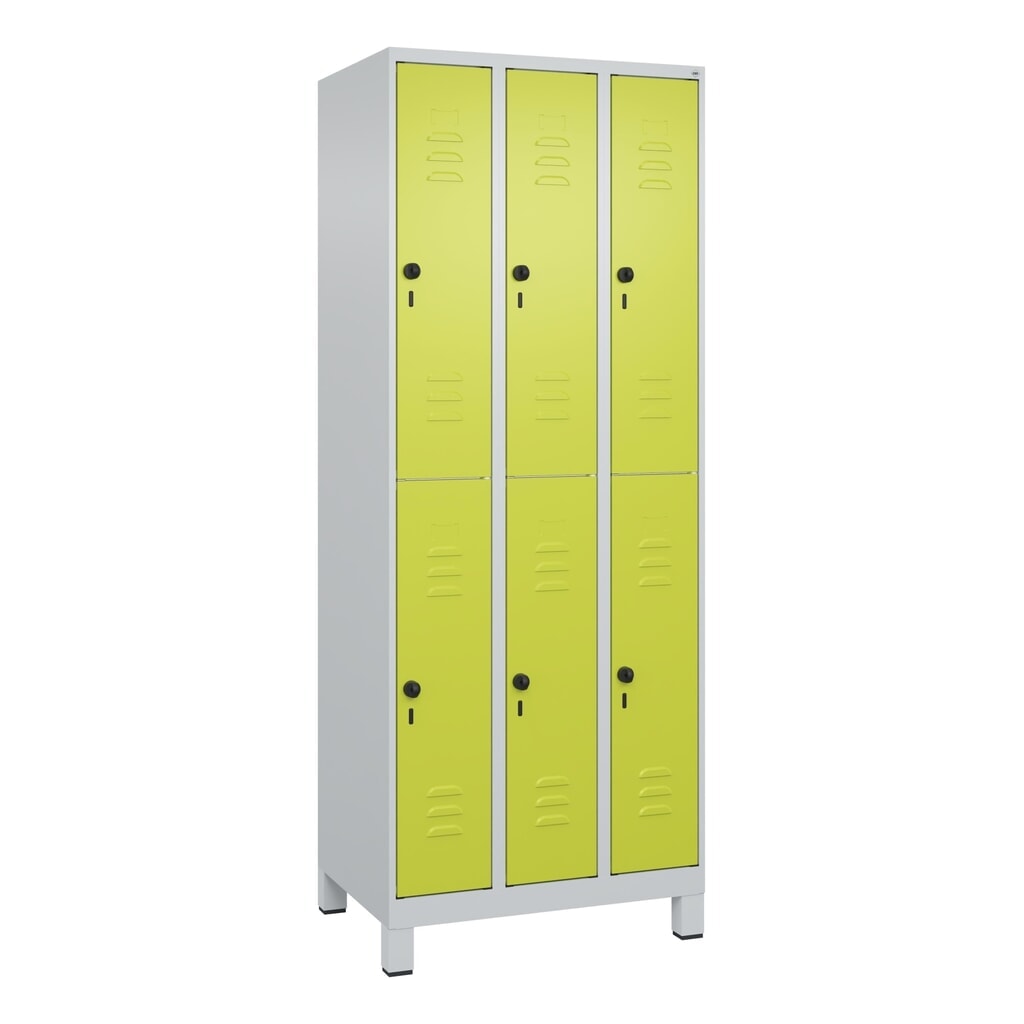 Produktabbildung Nr. 9: C+P Doppelstock-Spind Classic PLUS, Füße, 3 Abteile, HxBxT 1.950 x 750 x 500 mm, lichtgrau, clowngrün, 6 Fächer, für Vorhängeschloss