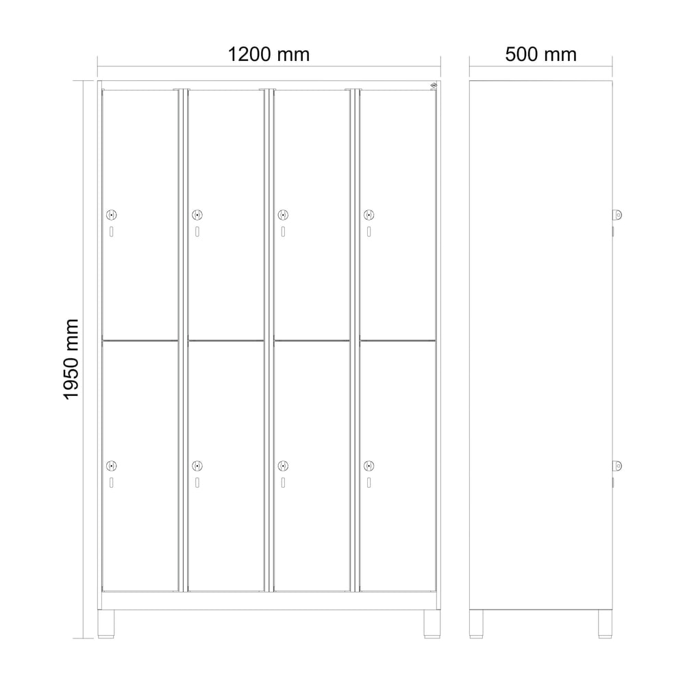 Produktabbildung Nr. 8: C+P Doppelstock-Spind Classic PLUS, Füße, 4 Abteile, HxBxT 1.950 x 1.200 x 500 mm, lichtgrau, lichtgrau, 8 Fächer, für Vorhängeschloss