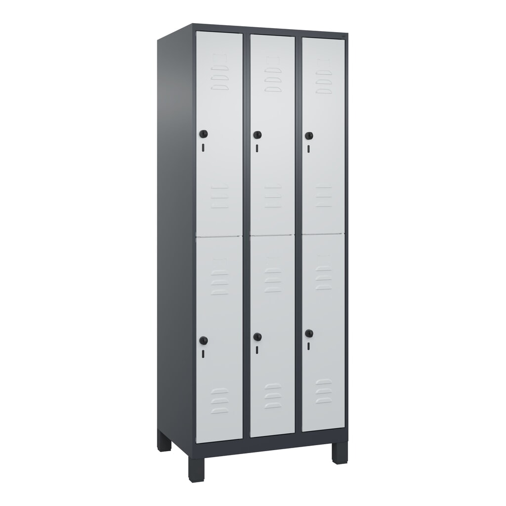 Produktabbildung Nr. 9: C+P Doppelstock-Spind Classic PLUS, Füße, 3 Abteile, HxBxT 1.950 x 750 x 500 mm, anthrazitgrau, lichtgrau, 6 Fächer, für Vorhängeschloss
